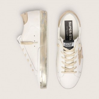 Golden Goose Super-Star With Gold Sparkle Foxing And Metal Stud Lettering Golden Goose Super-Star With Gold Sparkle Foxing And Metal Stud Lettering