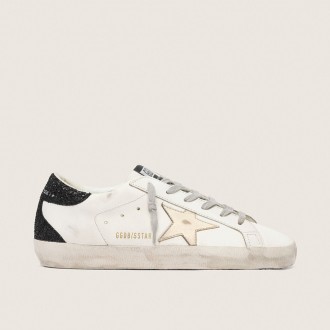 Golden Goose Super-Star With Gold Star And Black Glitter Heel Tab