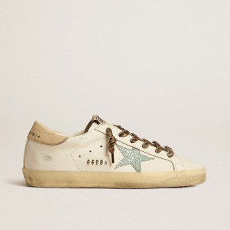 Golden Goose Super-Star With Gray Glitter Star And Nude Leather Heel Tab Golden Goose Super-Star With Gray Glitter Star And Nude Leather Heel Tab
