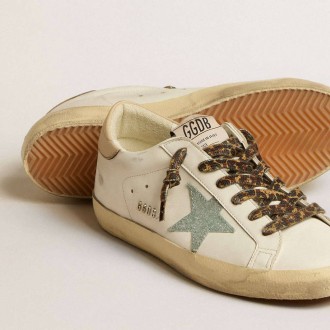 Golden Goose Super-Star With Gray Glitter Star And Nude Leather Heel Tab Golden Goose Super-Star With Gray Glitter Star And Nude Leather Heel Tab