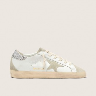 Golden Goose Super-Star With Gray Star And Silver Glitter Heel Tab Golden Goose Super-Star With Gray Star And Silver Glitter Heel Tab