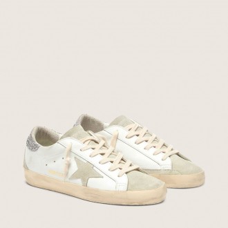 Golden Goose Super-Star With Gray Star And Silver Glitter Heel Tab Golden Goose Super-Star With Gray Star And Silver Glitter Heel Tab
