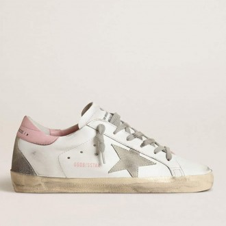 Golden Goose Super-Star With Gray Suede Star And Pink Leather Heel Tab Golden Goose Super-Star With Gray Suede Star And Pink Leather Heel Tab