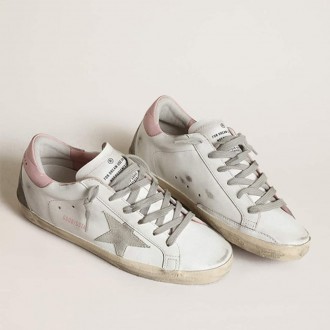 Golden Goose Super-Star With Gray Suede Star And Pink Leather Heel Tab Golden Goose Super-Star With Gray Suede Star And Pink Leather Heel Tab