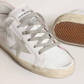 Golden Goose Super-Star With Gray Suede Star And Pink Leather Heel Tab Golden Goose Super-Star With Gray Suede Star And Pink Leather Heel Tab