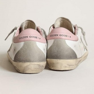 Golden Goose Super-Star With Gray Suede Star And Pink Leather Heel Tab Golden Goose Super-Star With Gray Suede Star And Pink Leather Heel Tab
