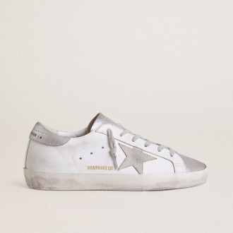 Golden Goose Super-Star With Gray Suede Star And Silver Glitter Inserts