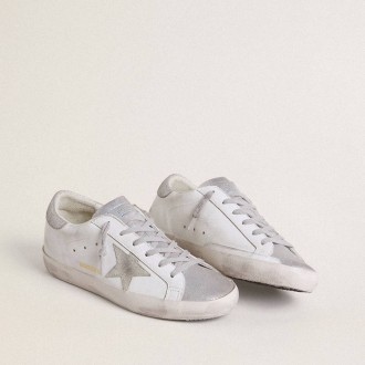 Golden Goose Super-Star With Gray Suede Star And Silver Glitter Inserts Golden Goose Super-Star With Gray Suede Star And Silver Glitter Inserts