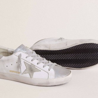 Golden Goose Super-Star With Gray Suede Star And Silver Glitter Inserts Golden Goose Super-Star With Gray Suede Star And Silver Glitter Inserts