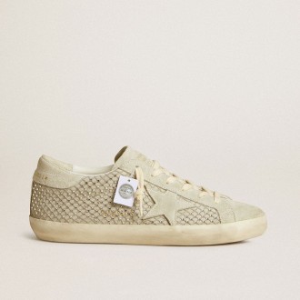 Golden Goose Super-Star With Gray Suede Star And Swarovski Crystal Mesh Golden Goose Super-Star With Gray Suede Star And Swarovski Crystal Mesh