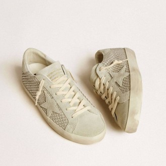 Golden Goose Super-Star With Gray Suede Star And Swarovski Crystal Mesh Golden Goose Super-Star With Gray Suede Star And Swarovski Crystal Mesh