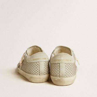 Golden Goose Super-Star With Gray Suede Star And Swarovski Crystal Mesh Golden Goose Super-Star With Gray Suede Star And Swarovski Crystal Mesh