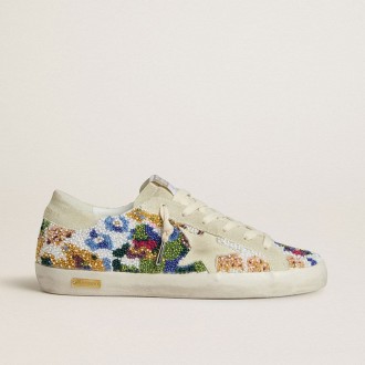 Golden Goose Super-Star With Multicolored Beads And Beige Suede Star Golden Goose Super-Star With Multicolored Beads And Beige Suede Star