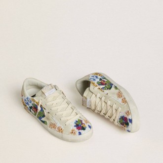 Golden Goose Super-Star With Multicolored Beads And Beige Suede Star