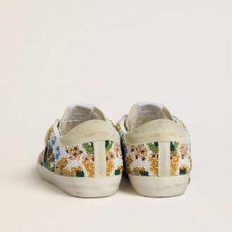 Golden Goose Super-Star With Multicolored Beads And Beige Suede Star