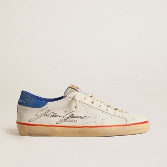 Golden Goose Super-Star With Perforated Star And Blue Suede Heel Tab Golden Goose Super-Star With Perforated Star And Blue Suede Heel Tab