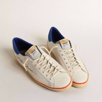 Golden Goose Super-Star With Perforated Star And Blue Suede Heel Tab Golden Goose Super-Star With Perforated Star And Blue Suede Heel Tab