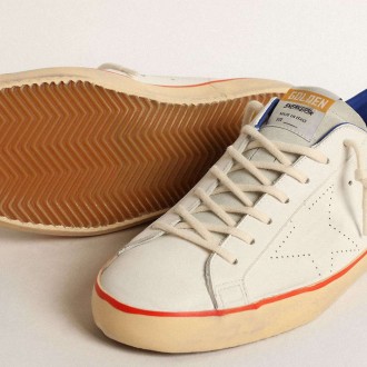 Golden Goose Super-Star With Perforated Star And Blue Suede Heel Tab Golden Goose Super-Star With Perforated Star And Blue Suede Heel Tab