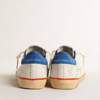 Golden Goose Super-Star With Perforated Star And Blue Suede Heel Tab Golden Goose Super-Star With Perforated Star And Blue Suede Heel Tab