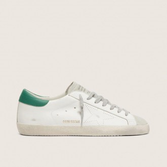 Golden Goose Super-Star With Perforated Star And Green Heel Tab Golden Goose Super-Star With Perforated Star And Green Heel Tab