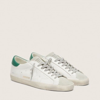 Golden Goose Super-Star With Perforated Star And Green Heel Tab Golden Goose Super-Star With Perforated Star And Green Heel Tab