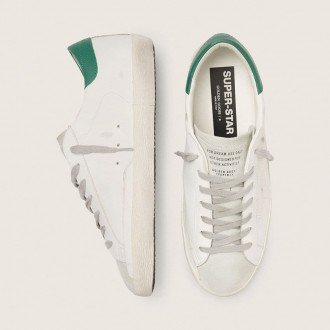Golden Goose Super-Star With Perforated Star And Green Heel Tab Golden Goose Super-Star With Perforated Star And Green Heel Tab