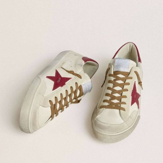 Golden Goose Super-Star With Red Leather Star And Beige Suede Inserts Golden Goose Super-Star With Red Leather Star And Beige Suede Inserts