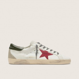 Golden Goose Super-Star With Red Suede Star And Green Leather Heel Tab Golden Goose Super-Star With Red Suede Star And Green Leather Heel Tab