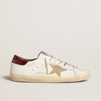 Golden Goose Super-Star With Sand Suede Star And Red Croc-Print Leather Heel Tab Golden Goose Super-Star With Sand Suede Star And Red Croc-Print Leather Heel Tab
