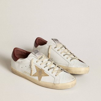 Golden Goose Super-Star With Sand Suede Star And Red Croc-Print Leather Heel Tab Golden Goose Super-Star With Sand Suede Star And Red Croc-Print Leather Heel Tab