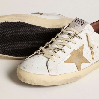 Golden Goose Super-Star With Sand Suede Star And Red Croc-Print Leather Heel Tab Golden Goose Super-Star With Sand Suede Star And Red Croc-Print Leather Heel Tab