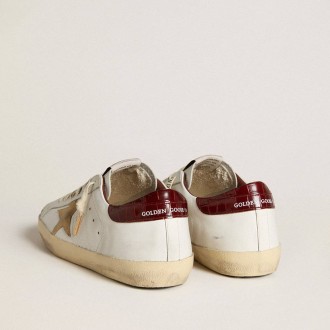 Golden Goose Super-Star With Sand Suede Star And Red Croc-Print Leather Heel Tab Golden Goose Super-Star With Sand Suede Star And Red Croc-Print Leather Heel Tab