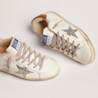 Golden Goose Super-Star With Shearling Lining And Silver Glitter Star Golden Goose Super-Star With Shearling Lining And Silver Glitter Star