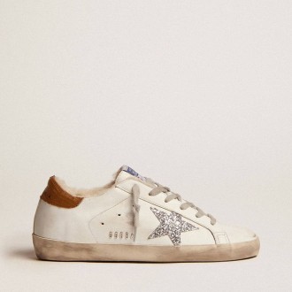 Golden Goose Super-Star With Shearling Lining And Silver Glitter Star Golden Goose Super-Star With Shearling Lining And Silver Glitter Star