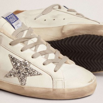 Golden Goose Super-Star With Shearling Lining And Silver Glitter Star Golden Goose Super-Star With Shearling Lining And Silver Glitter Star