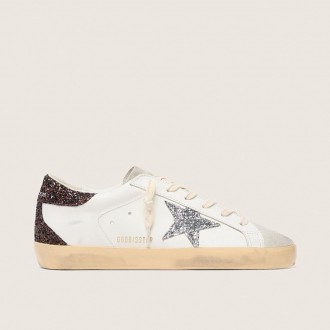 Golden Goose Super-Star With Silver Glitter Star And Brown Glitter Heel Tab Golden Goose Super-Star With Silver Glitter Star And Brown Glitter Heel Tab