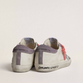 Golden Goose Super-Star With Silver Glitter Star And Lilac Suede Heel Tab