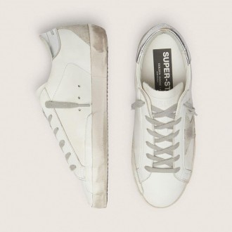 Golden Goose Super-Star With Silver Heel Tab And Metal Stud Lettering Golden Goose Super-Star With Silver Heel Tab And Metal Stud Lettering