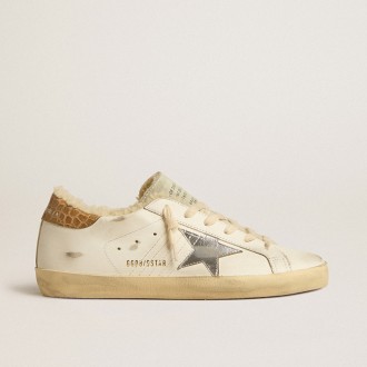 Golden Goose Super-Star With Silver Leather Star And Crocodile-Print Leather Heel Tab Golden Goose Super-Star With Silver Leather Star And Crocodile-Print Leather Heel Tab