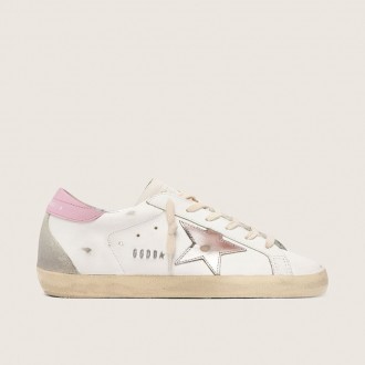 Golden Goose Super-Star With Silver Leather Star And Pink Heel Tab Golden Goose Super-Star With Silver Leather Star And Pink Heel Tab