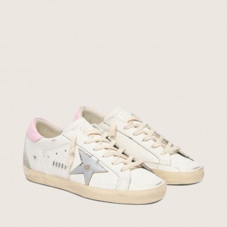 Golden Goose Super-Star With Silver Leather Star And Pink Heel Tab Golden Goose Super-Star With Silver Leather Star And Pink Heel Tab