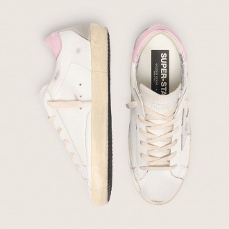 Golden Goose Super-Star With Silver Leather Star And Pink Heel Tab Golden Goose Super-Star With Silver Leather Star And Pink Heel Tab