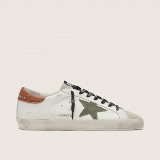 Golden Goose Super-Star With Star In Olive Green Canvas