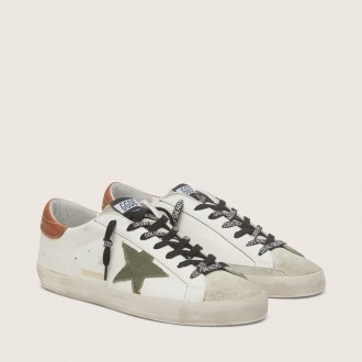 Golden Goose Super-Star With Star In Olive Green Canvas Golden Goose Super-Star With Star In Olive Green Canvas