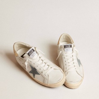 Golden Goose Super-Star With Suede Star And Platinum Snake-Print Leather Heel Tab