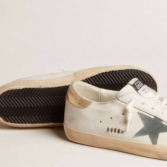 Golden Goose Super-Star With Suede Star And Platinum Snake-Print Leather Heel Tab