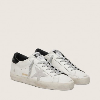 Golden Goose Super-Star With White Suede Star And Black Croc-Print Leather Heel Tab Golden Goose Super-Star With White Suede Star And Black Croc-Print Leather Heel Tab
