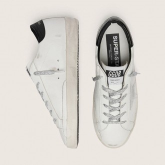Golden Goose Super-Star With White Suede Star And Black Croc-Print Leather Heel Tab Golden Goose Super-Star With White Suede Star And Black Croc-Print Leather Heel Tab