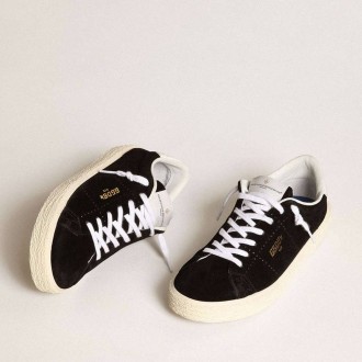 Golden Goose Tennis In Black Suede With White Leather Heel Tab Golden Goose Tennis In Black Suede With White Leather Heel Tab