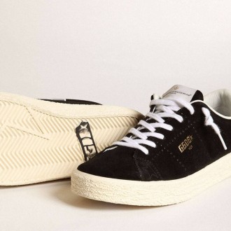 Golden Goose Tennis In Black Suede With White Leather Heel Tab Golden Goose Tennis In Black Suede With White Leather Heel Tab